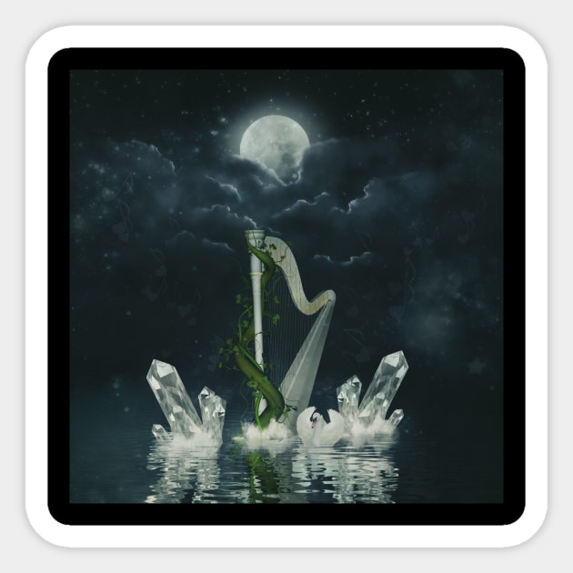 Wonderful harp and swan in the ocean Sticker by Nicky2342